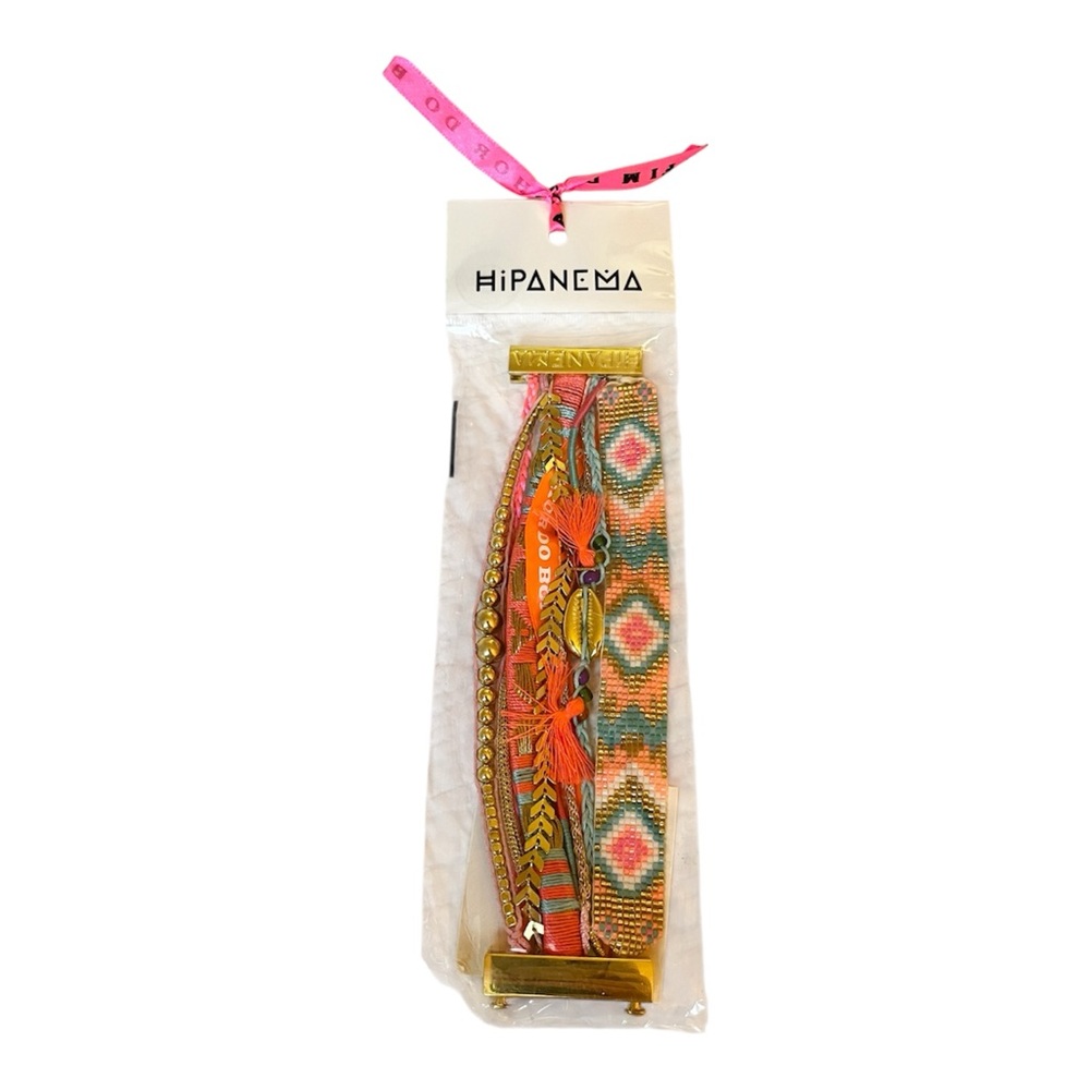 Hipanema Multistrand Boho Bracelet Cuff Coral Pink Beaded Shell Magnetic Clasp